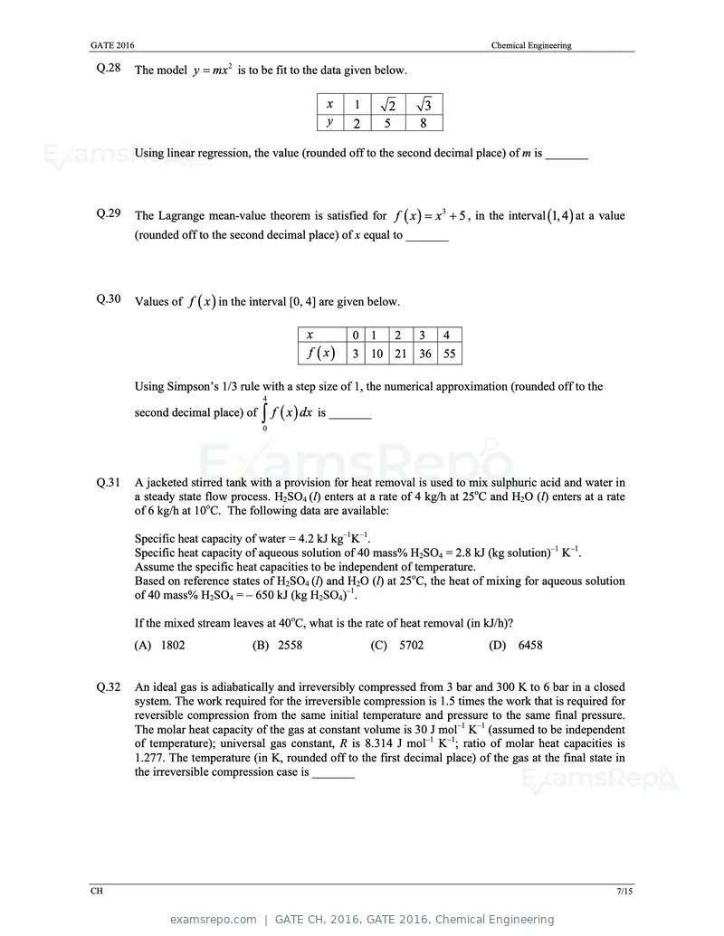 GATE CH 2016 question paper, GATE 2016, Chemical Engineering, page 10 of 20