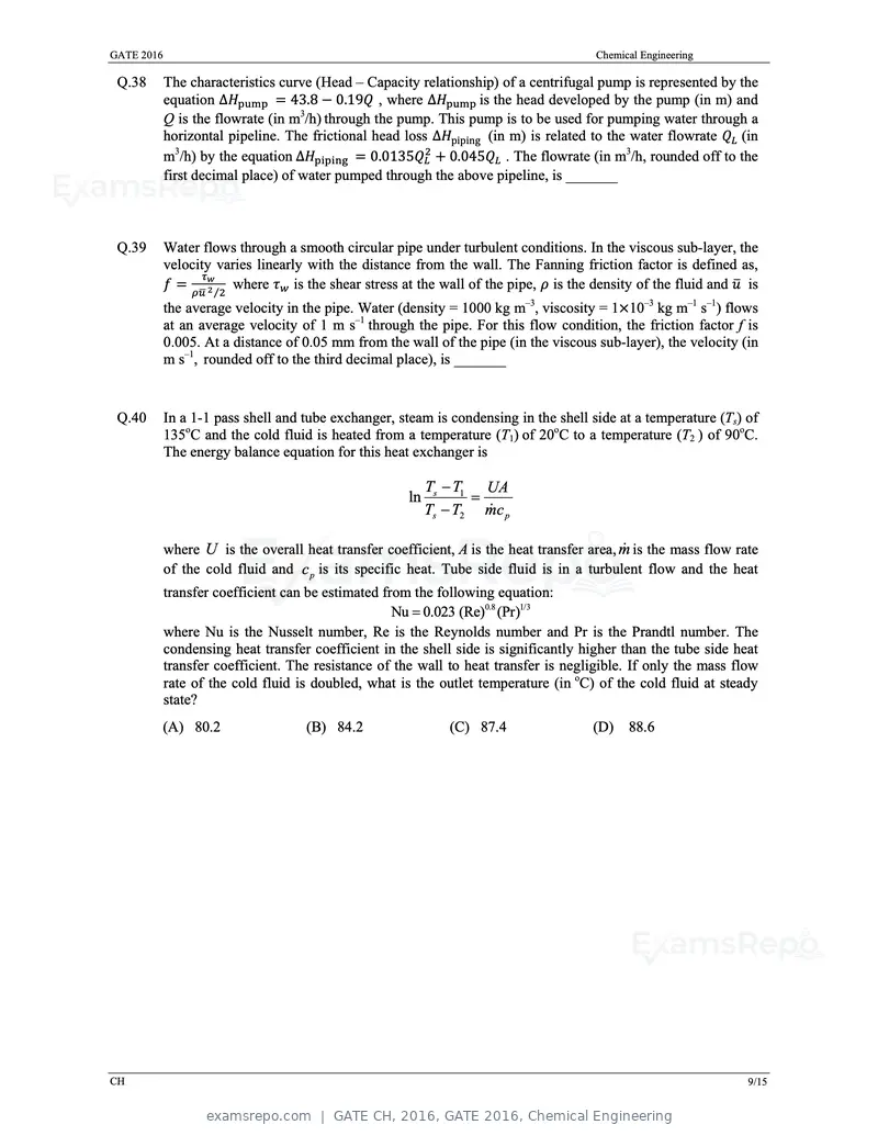 GATE CH 2016 question paper, GATE 2016, Chemical Engineering, page 12 of 20