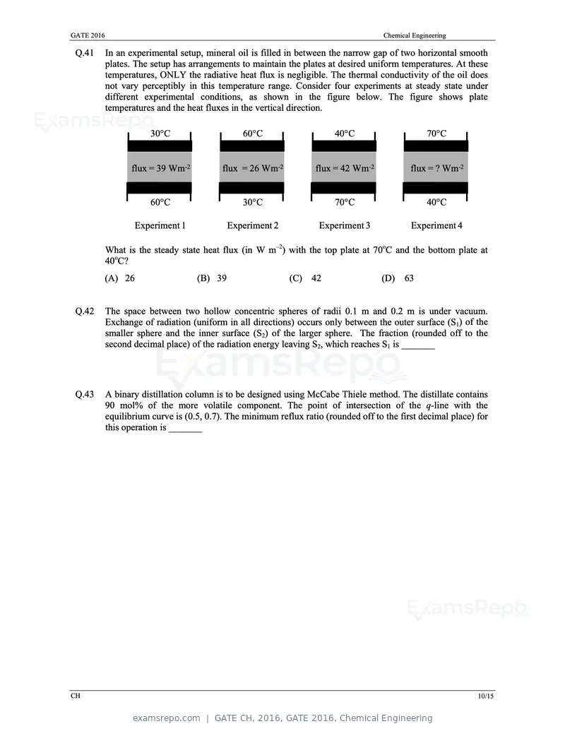 GATE CH 2016 question paper, GATE 2016, Chemical Engineering, page 13 of 20