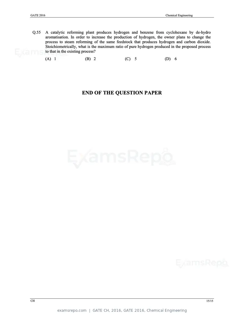 GATE CH 2016 question paper, GATE 2016, Chemical Engineering, page 18 of 20