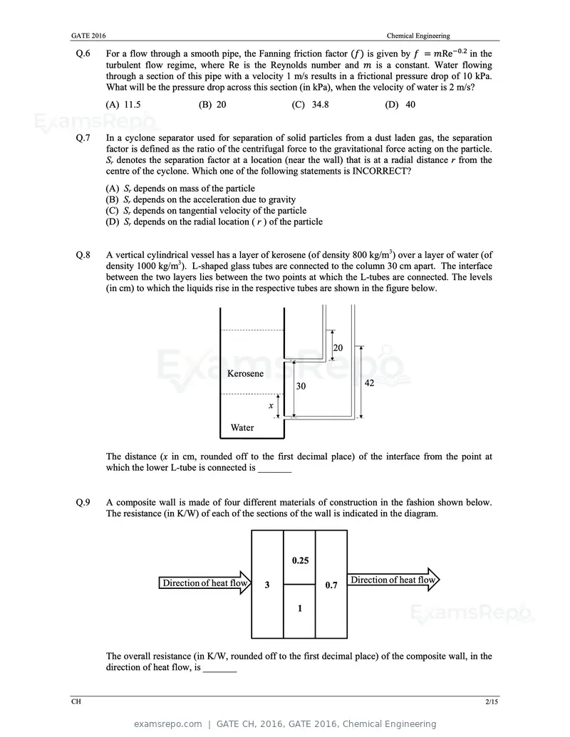 GATE CH 2016 question paper, GATE 2016, Chemical Engineering, page 5 of 20