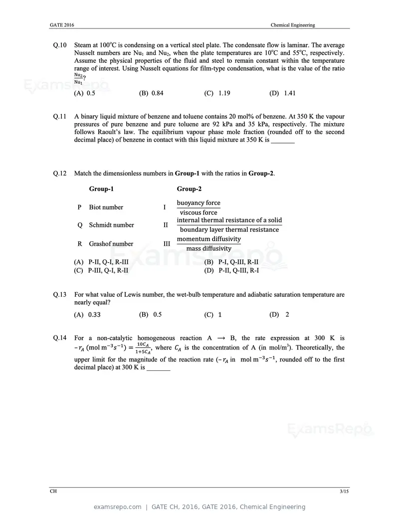 GATE CH 2016 question paper, GATE 2016, Chemical Engineering, page 6 of 20