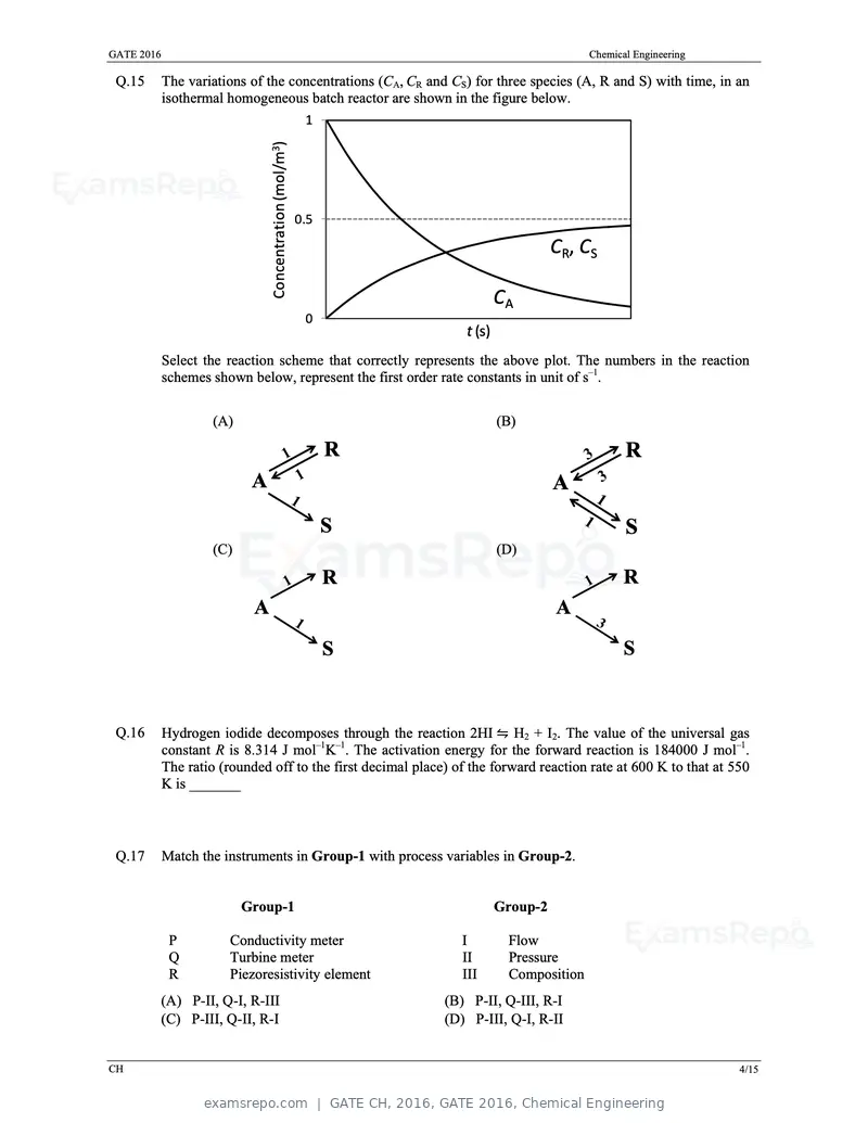 GATE CH 2016 question paper, GATE 2016, Chemical Engineering, page 7 of 20