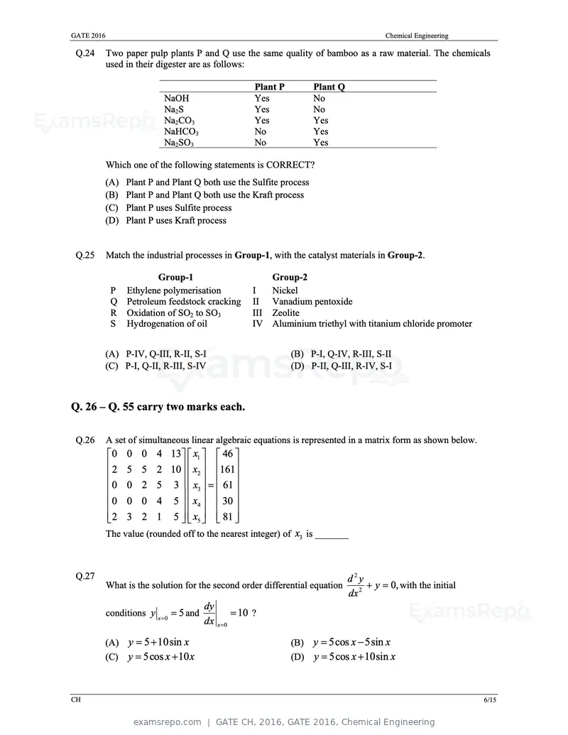 GATE CH 2016 question paper, GATE 2016, Chemical Engineering, page 9 of 20