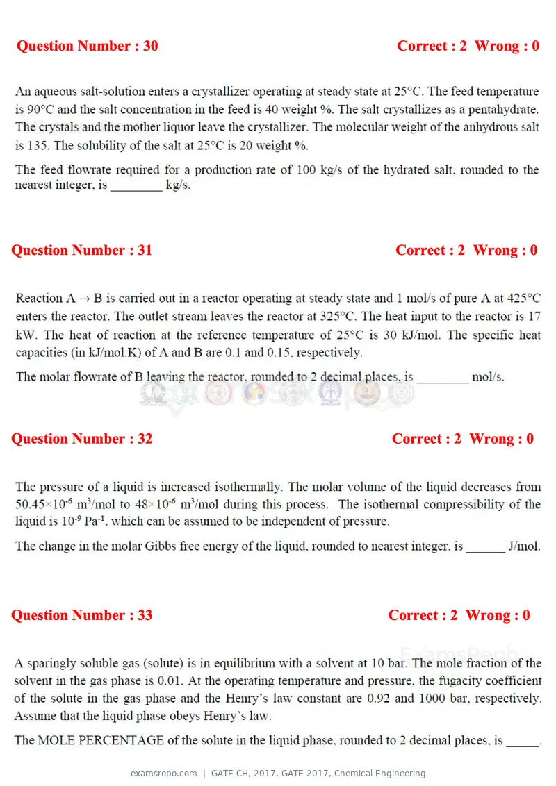 GATE CH 2017 question paper, GATE 2017, Chemical Engineering, page 11 of 24