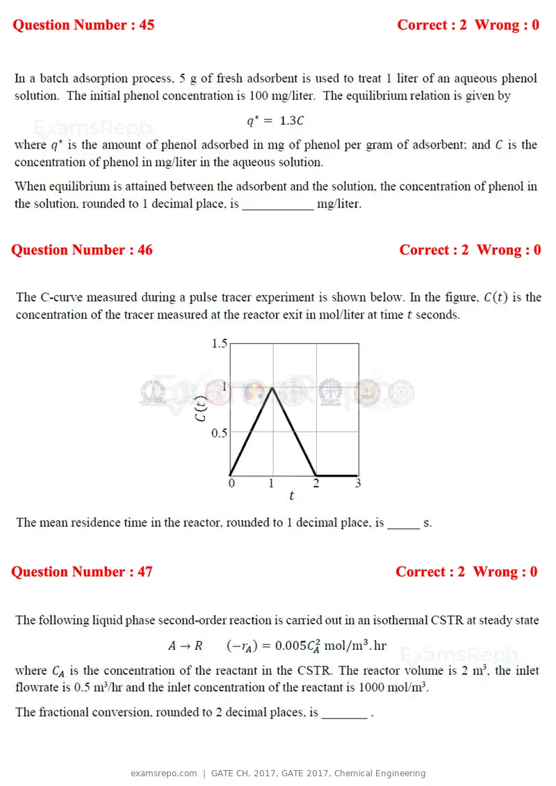 GATE CH 2017 question paper, GATE 2017, Chemical Engineering, page 16 of 24