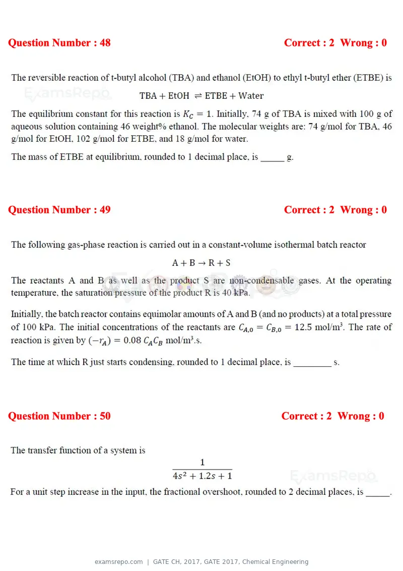GATE CH 2017 question paper, GATE 2017, Chemical Engineering, page 17 of 24
