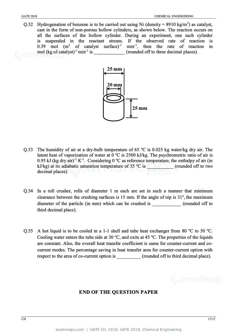 GATE CH 2018 question paper, GATE 2018, Chemical Engineering, page 19 of 22