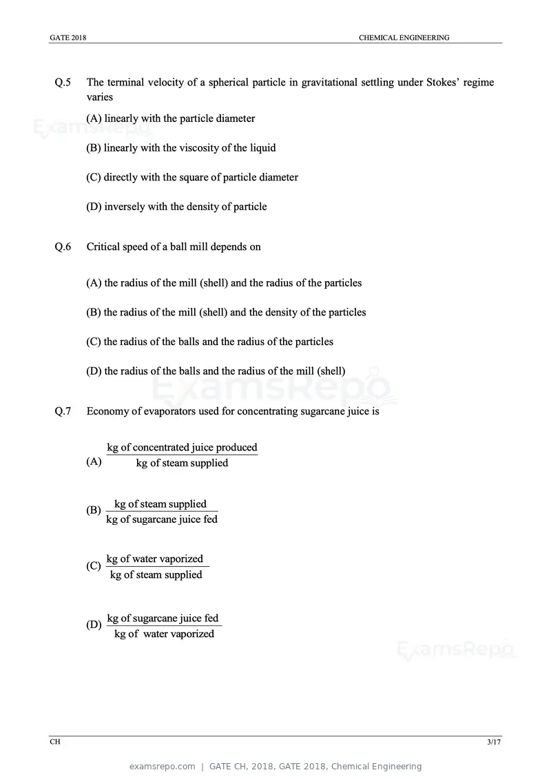 GATE CH 2018 question paper, GATE 2018, Chemical Engineering, page 5 of 22