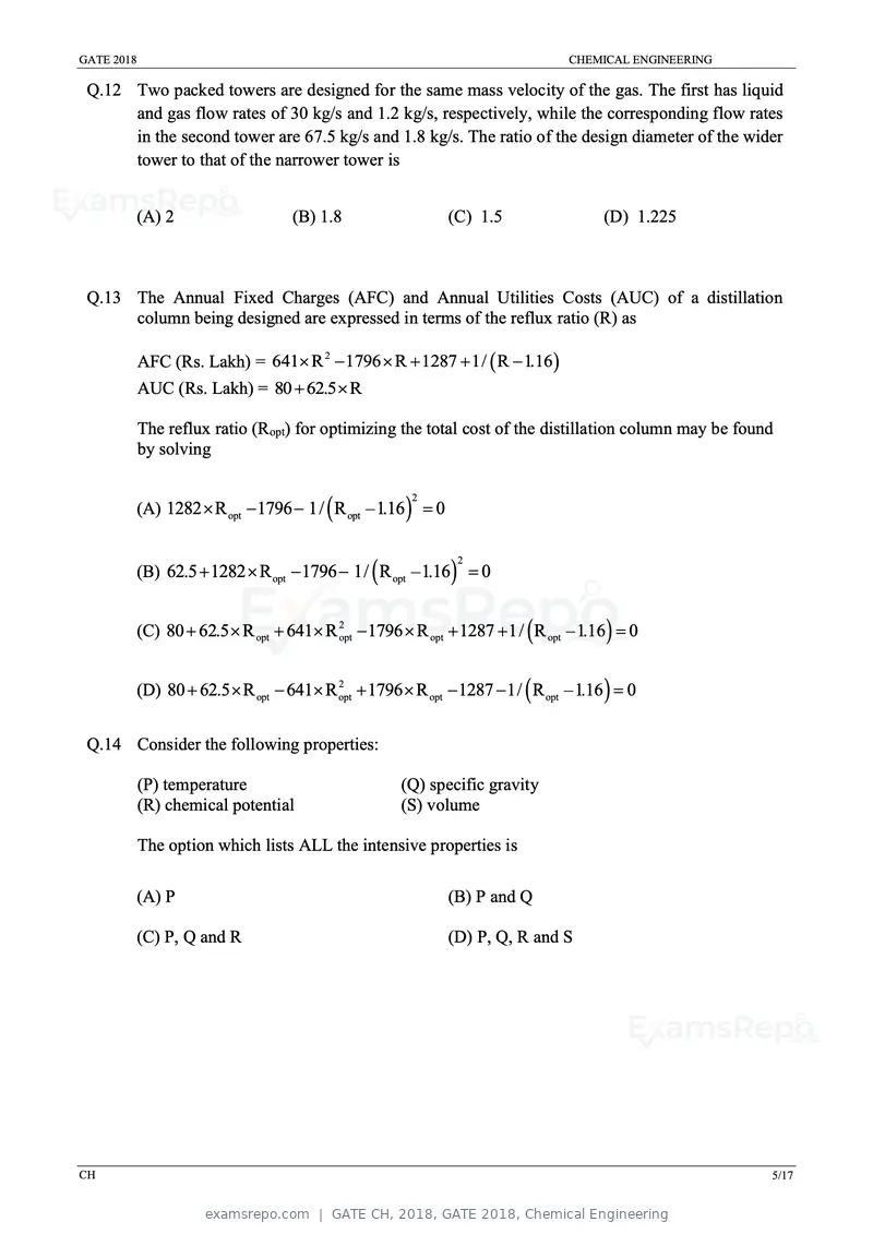 GATE CH 2018 question paper, GATE 2018, Chemical Engineering, page 7 of 22