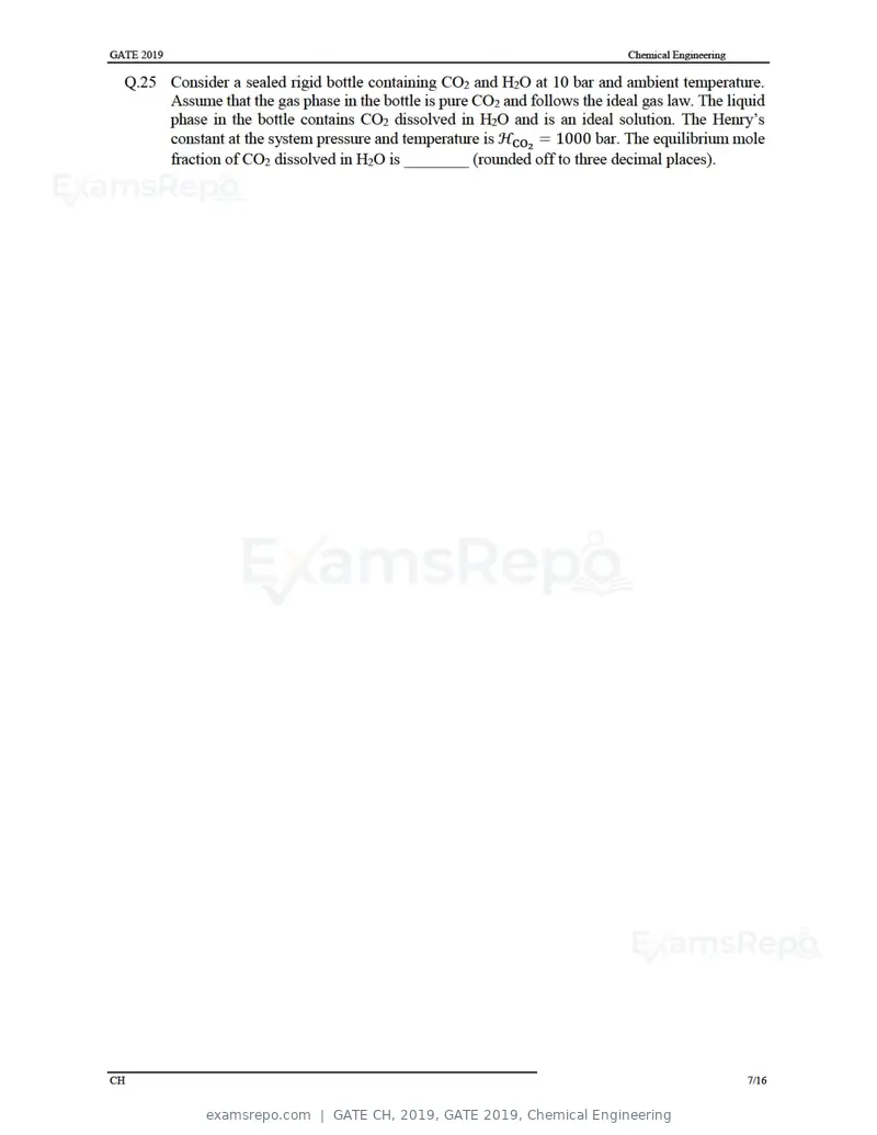 GATE CH 2019 question paper, GATE 2019, Chemical Engineering, page 10 of 22