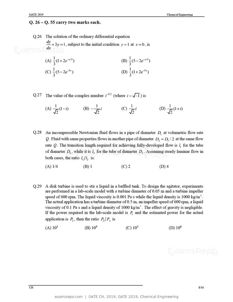 GATE CH 2019 question paper, GATE 2019, Chemical Engineering, page 11 of 22