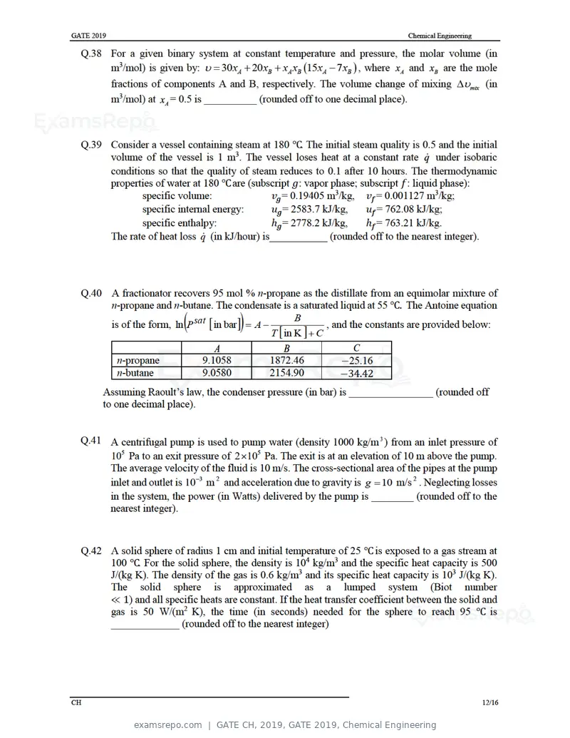 GATE CH 2019 question paper, GATE 2019, Chemical Engineering, page 15 of 22