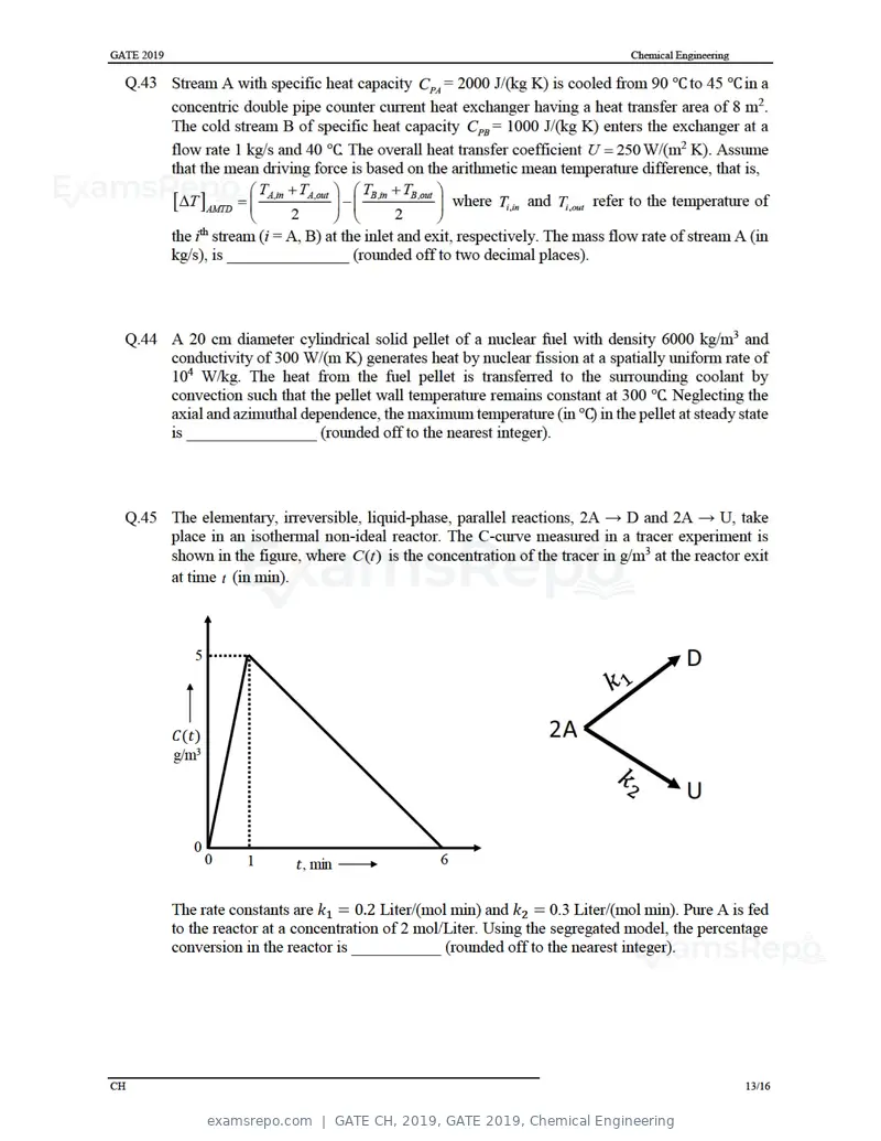 GATE CH 2019 question paper, GATE 2019, Chemical Engineering, page 16 of 22