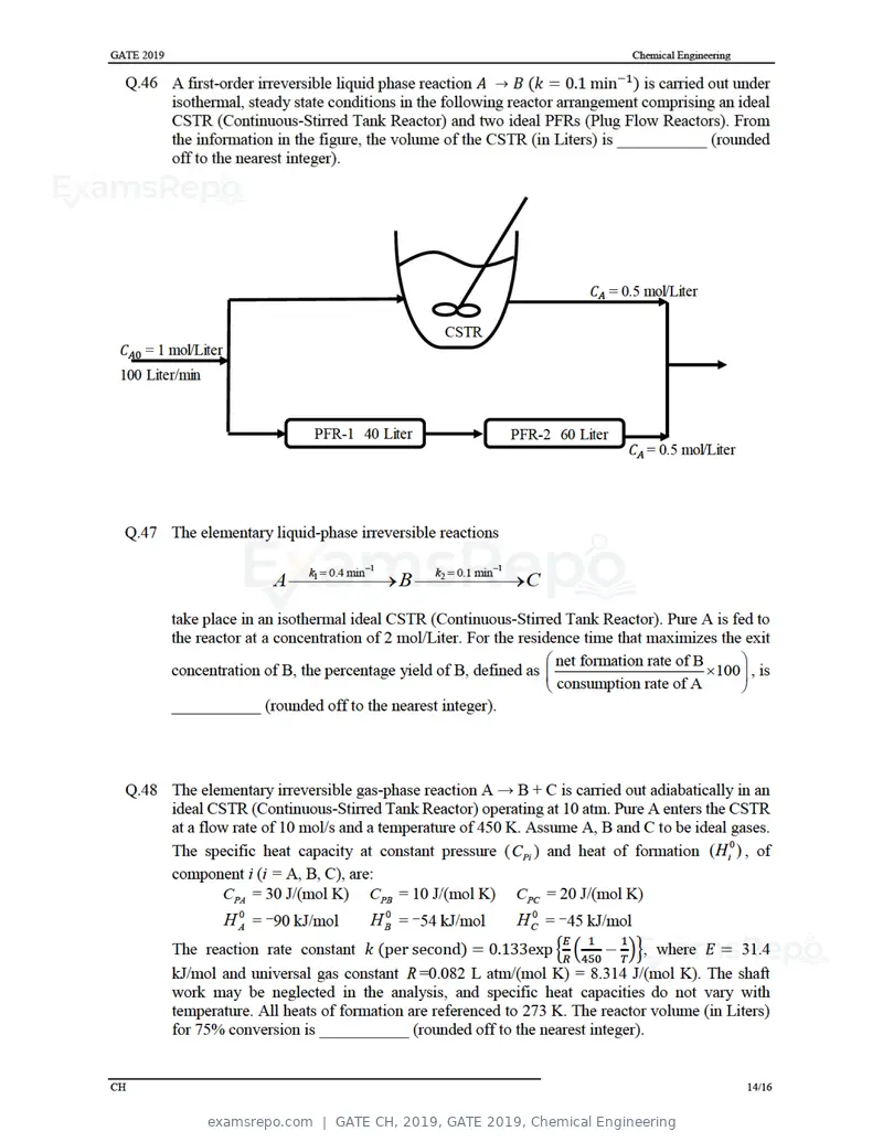GATE CH 2019 question paper, GATE 2019, Chemical Engineering, page 17 of 22
