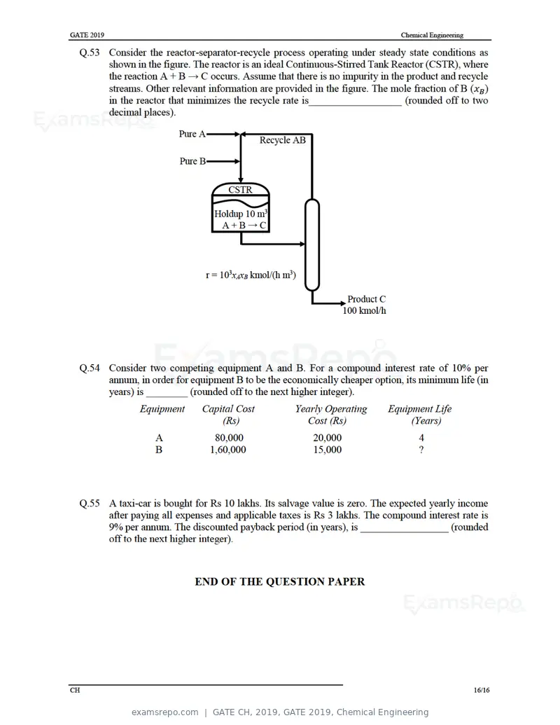 GATE CH 2019 question paper, GATE 2019, Chemical Engineering, page 19 of 22