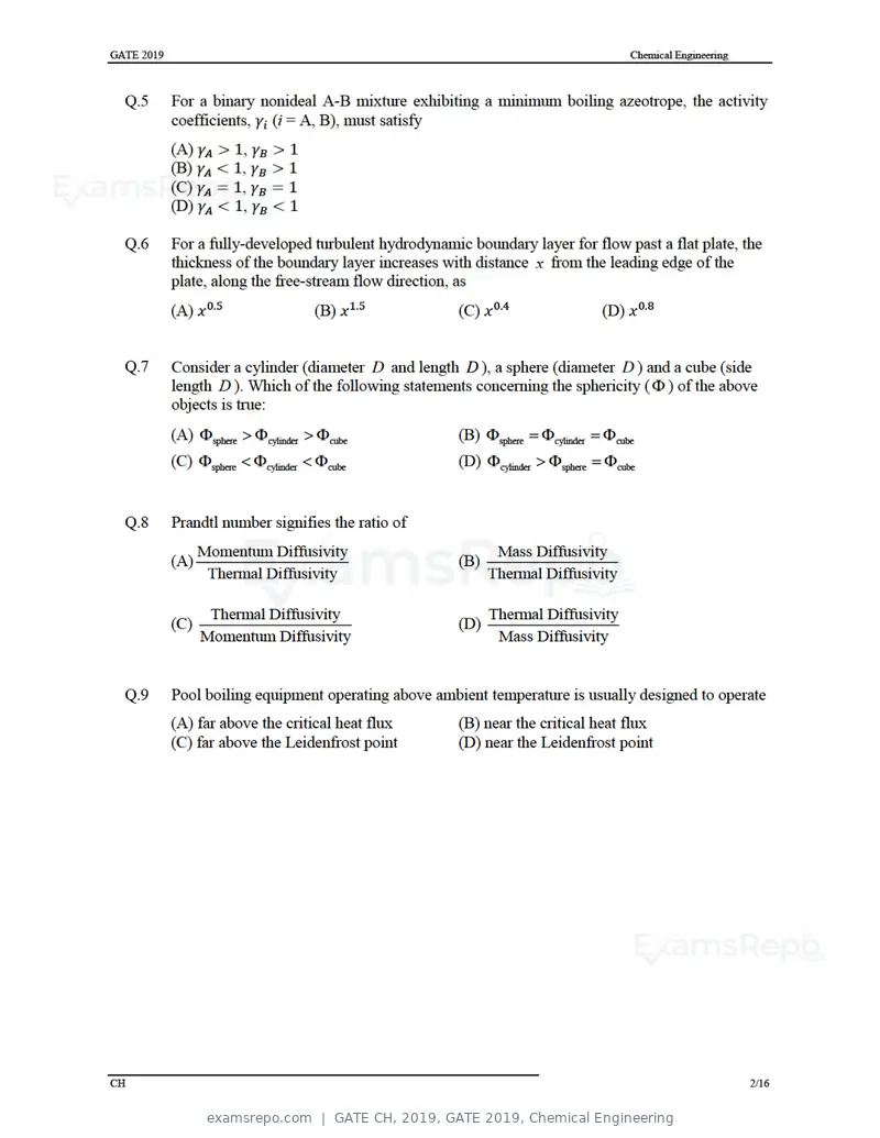 GATE CH 2019 question paper, GATE 2019, Chemical Engineering, page 5 of 22