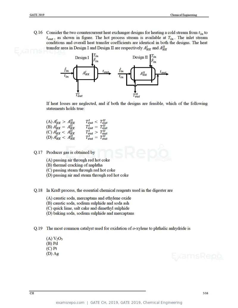 GATE CH 2019 question paper, GATE 2019, Chemical Engineering, page 8 of 22