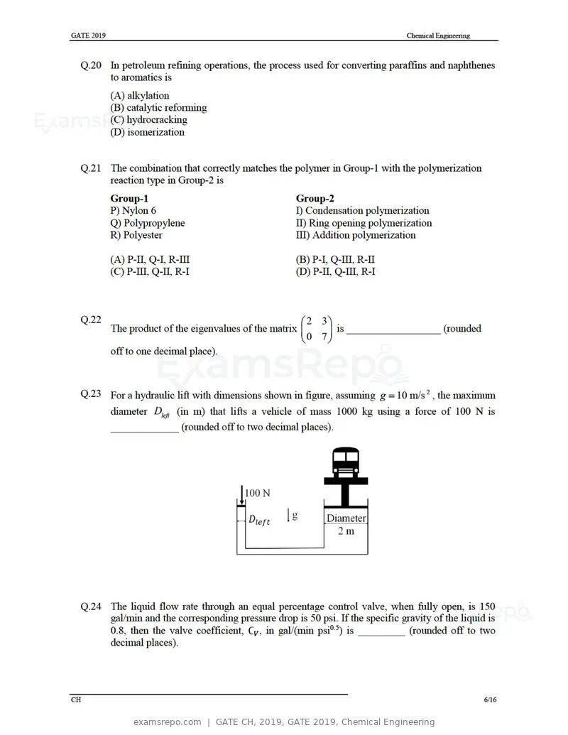 GATE CH 2019 question paper, GATE 2019, Chemical Engineering, page 9 of 22