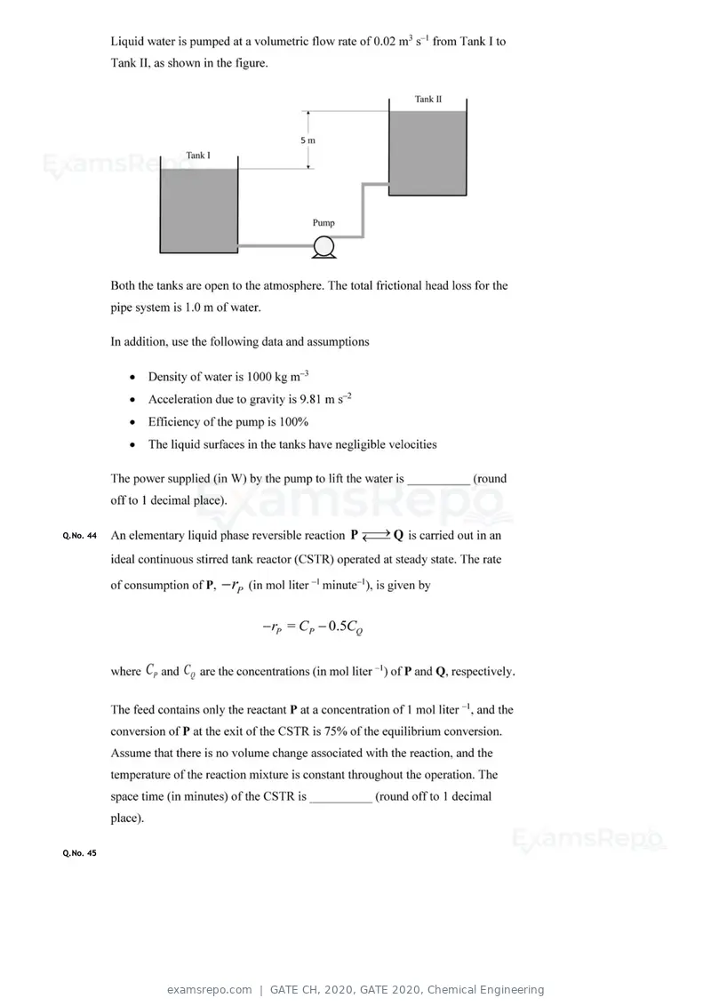 GATE CH 2020 question paper, GATE 2020, Chemical Engineering, page 21 of 27