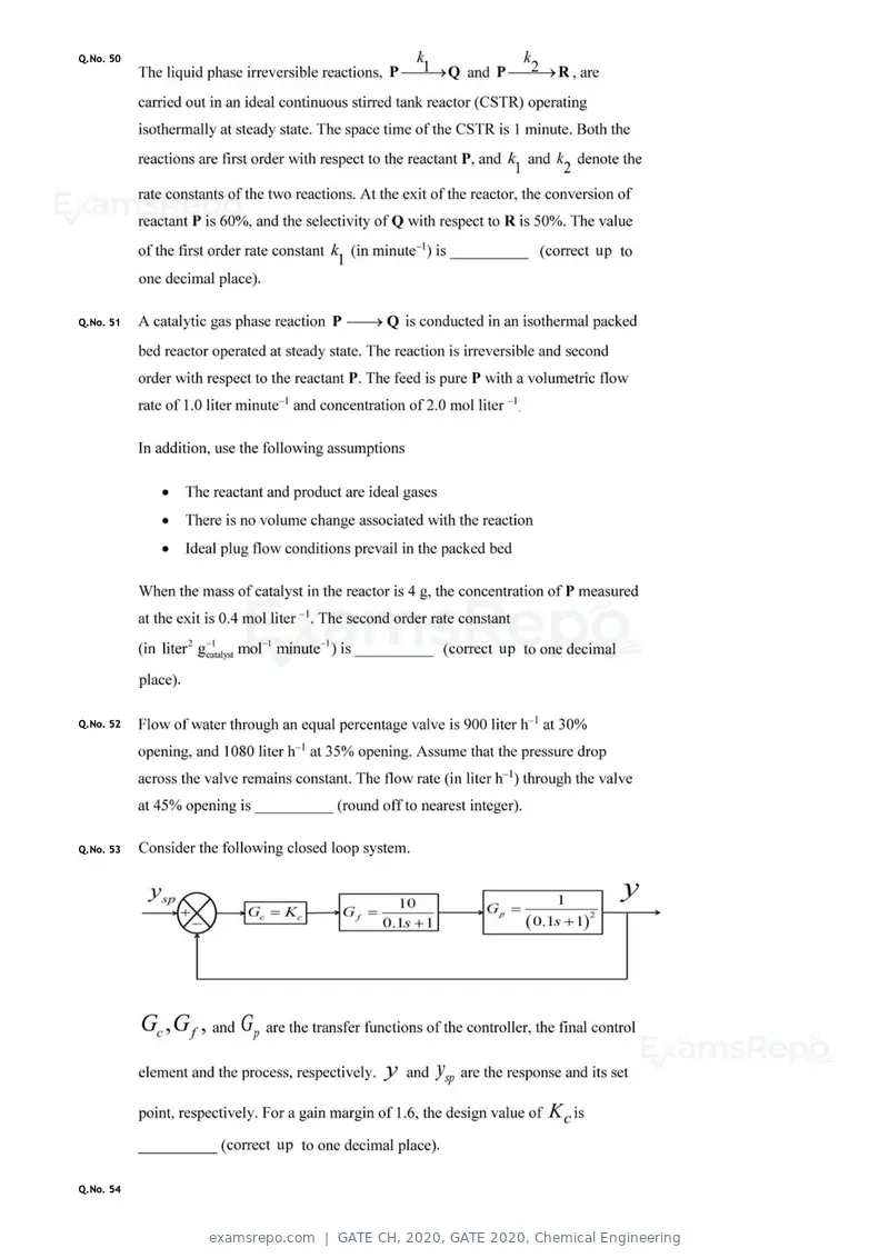 GATE CH 2020 question paper, GATE 2020, Chemical Engineering, page 24 of 27