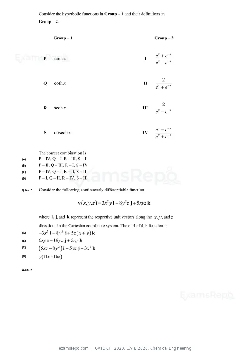 GATE CH 2020 question paper, GATE 2020, Chemical Engineering, page 4 of 27