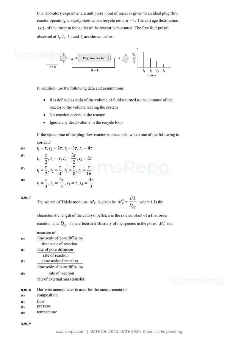 GATE CH 2020 question paper, GATE 2020, Chemical Engineering, page 6 of 27