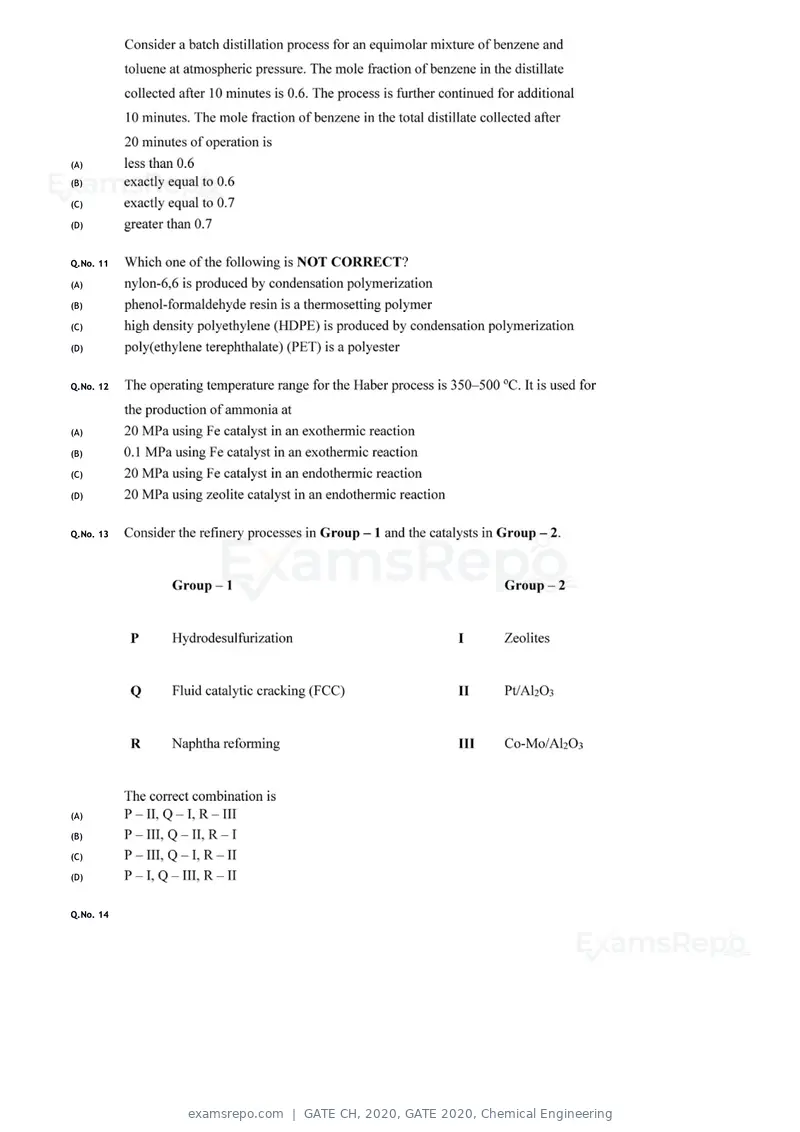 GATE CH 2020 question paper, GATE 2020, Chemical Engineering, page 8 of 27