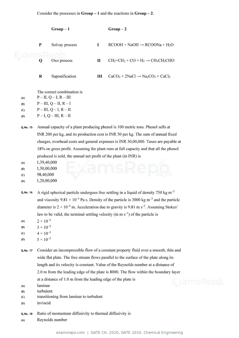 GATE CH 2020 question paper, GATE 2020, Chemical Engineering, page 9 of 27