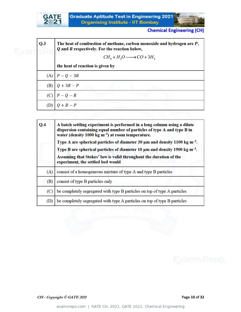 GATE CH 2021 question paper, GATE 2021, Chemical Engineering, page 10 of 35