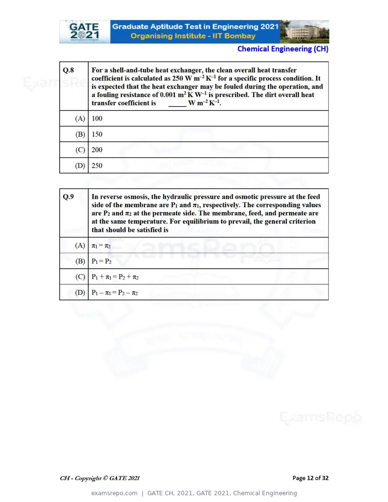 GATE CH 2021 question paper, GATE 2021, Chemical Engineering, page 12 of 35