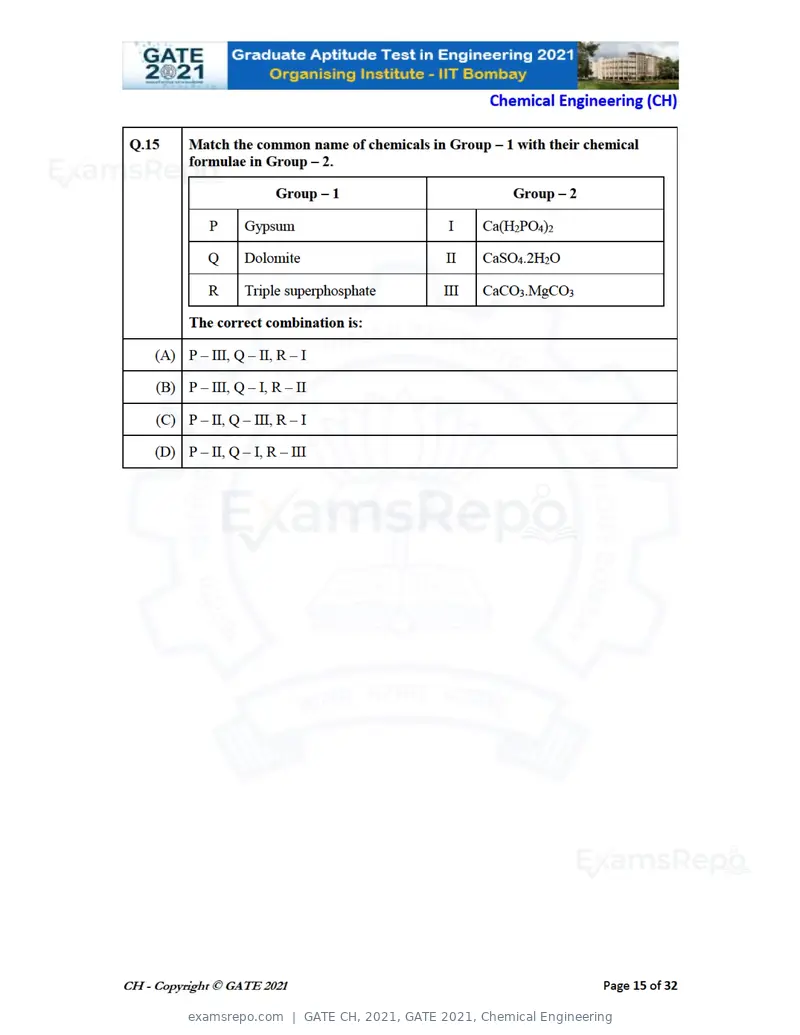GATE CH 2021 question paper, GATE 2021, Chemical Engineering, page 15 of 35