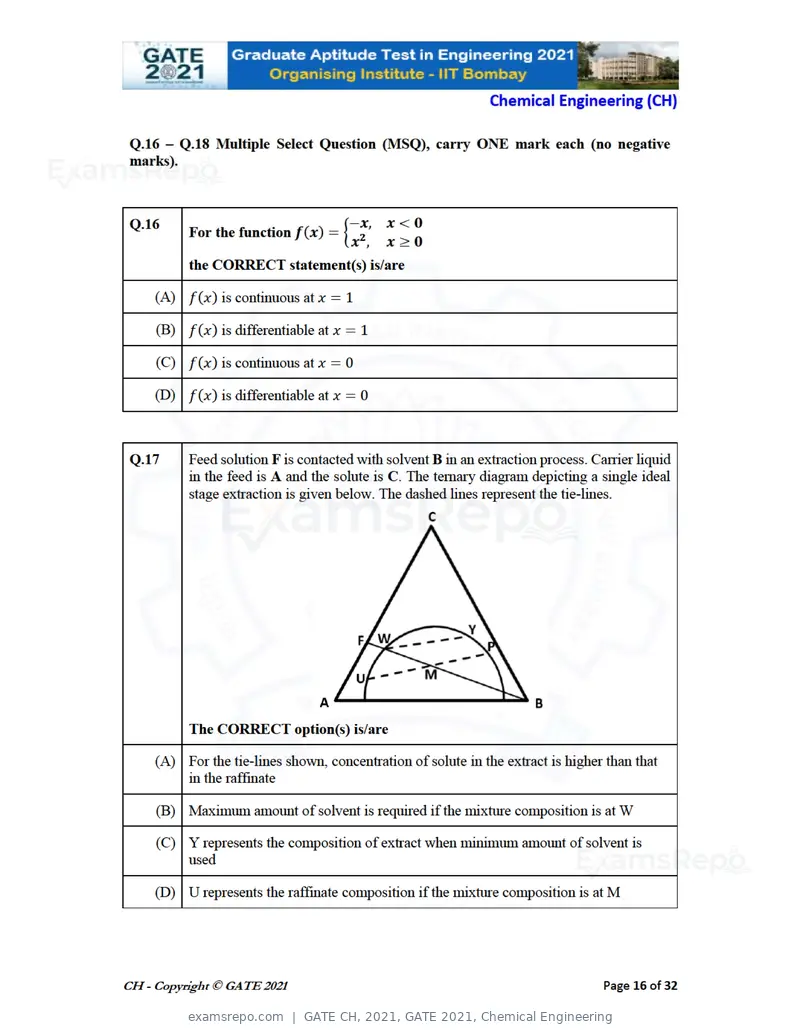 GATE CH 2021 question paper, GATE 2021, Chemical Engineering, page 16 of 35
