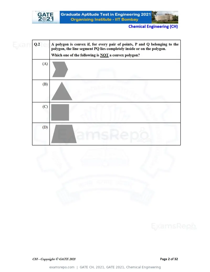 GATE CH 2021 question paper, GATE 2021, Chemical Engineering, page 2 of 35