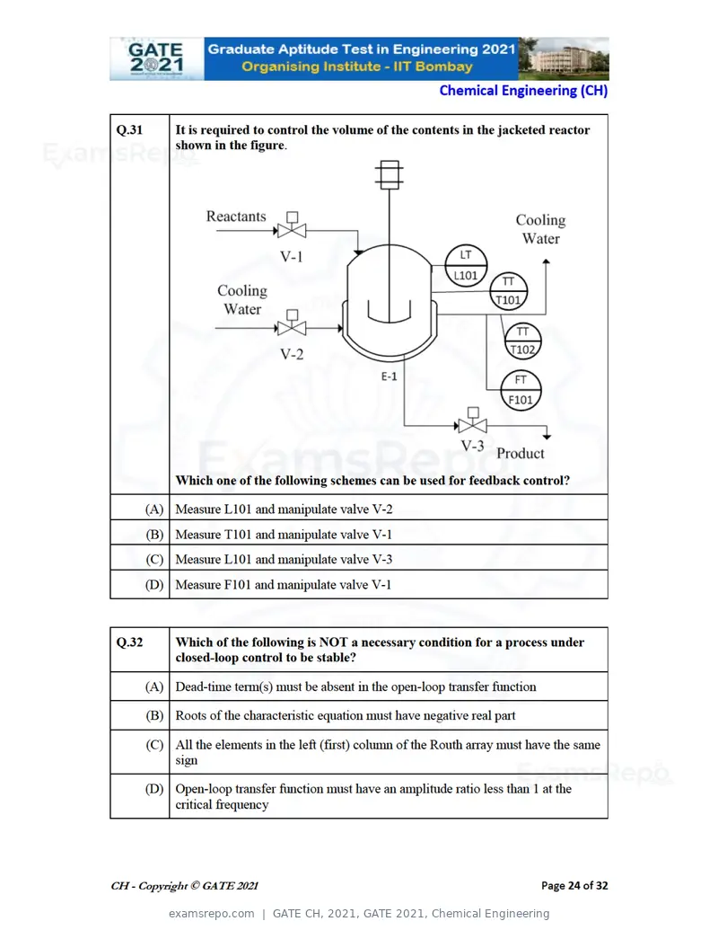 GATE CH 2021 question paper, GATE 2021, Chemical Engineering, page 24 of 35