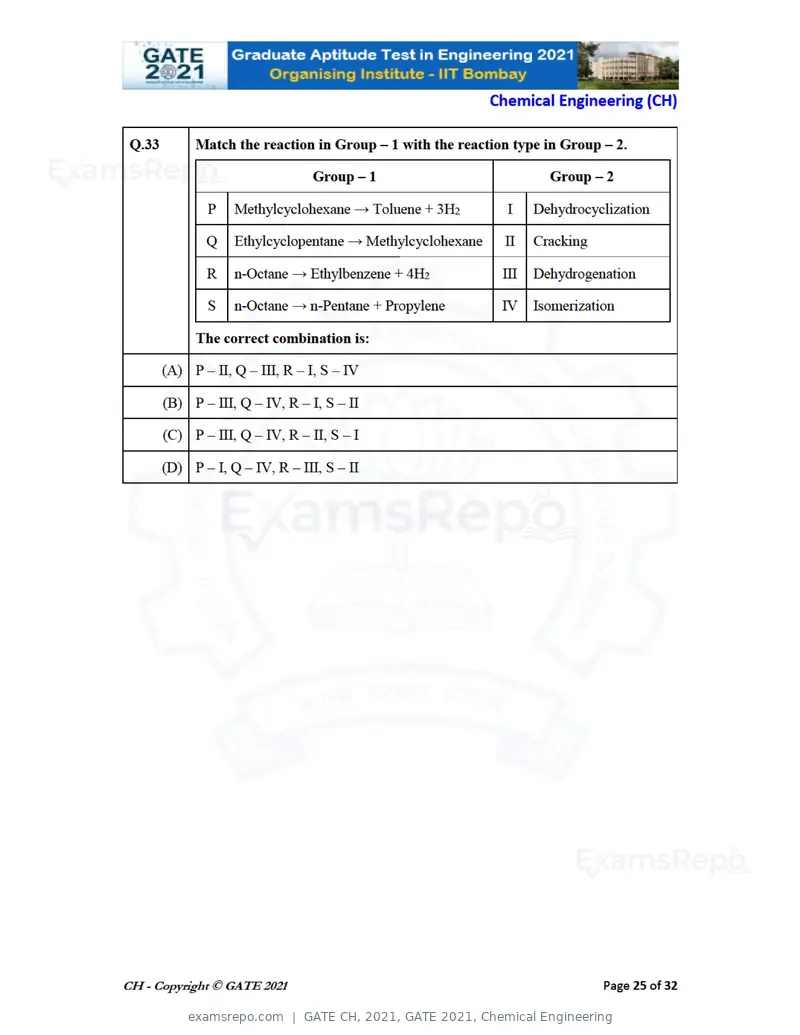 GATE CH 2021 question paper, GATE 2021, Chemical Engineering, page 25 of 35