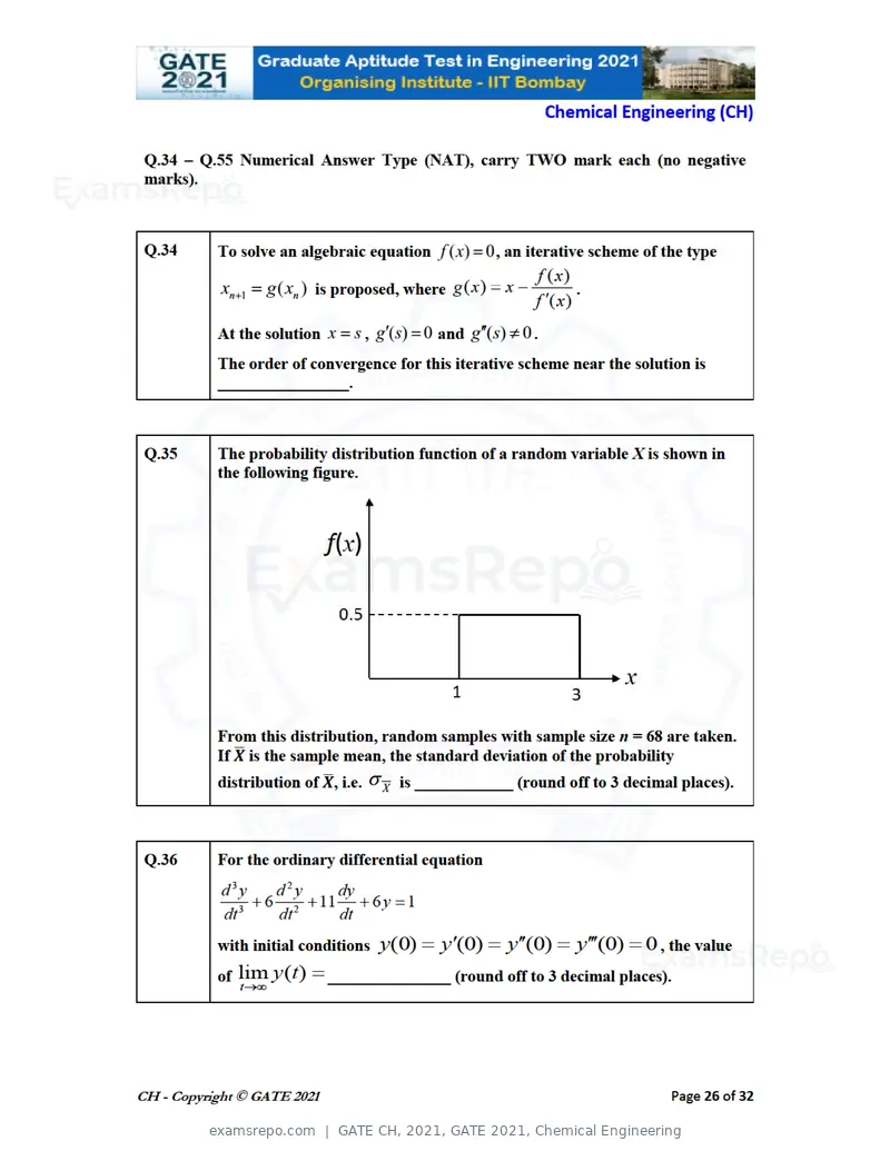 GATE CH 2021 question paper, GATE 2021, Chemical Engineering, page 26 of 35