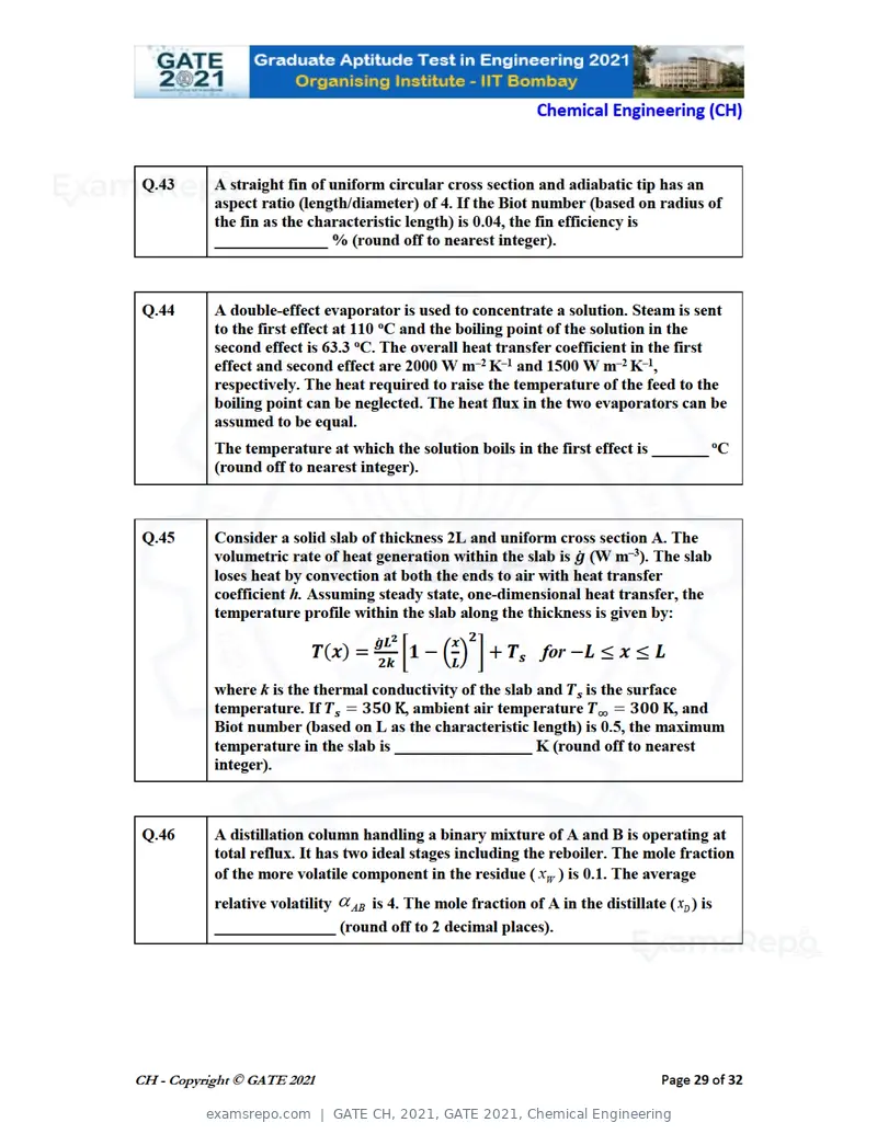 GATE CH 2021 question paper, GATE 2021, Chemical Engineering, page 29 of 35