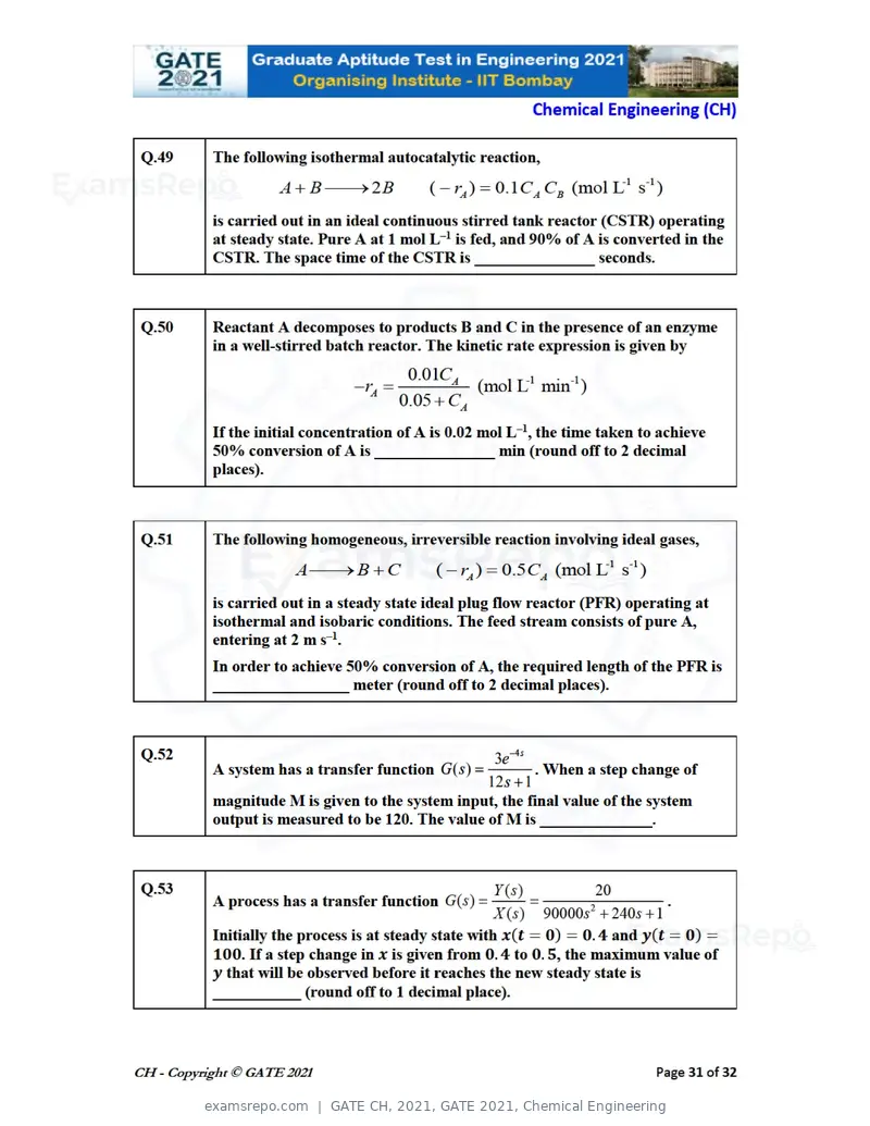 GATE CH 2021 question paper, GATE 2021, Chemical Engineering, page 31 of 35