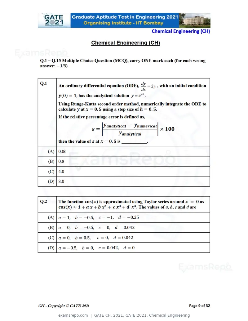 GATE CH 2021 question paper, GATE 2021, Chemical Engineering, page 9 of 35