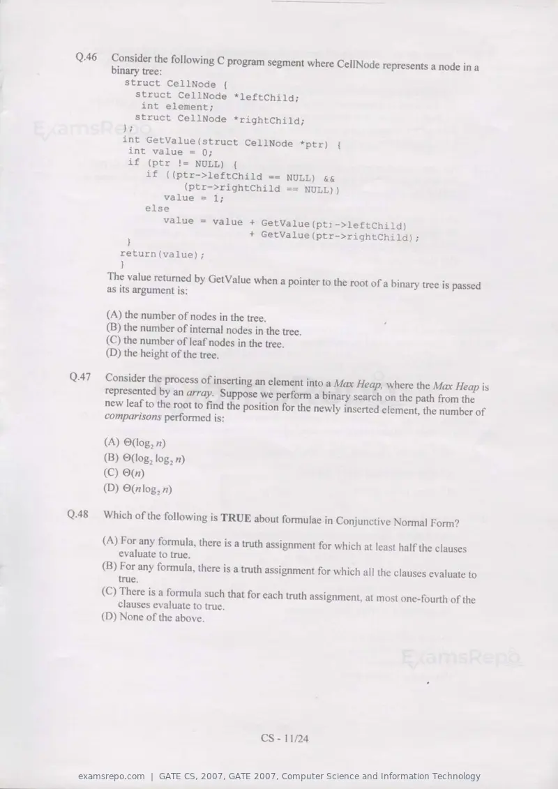 GATE CS 2007 question paper, GATE 2007, Computer Science and Information Technology, page 11 of 21