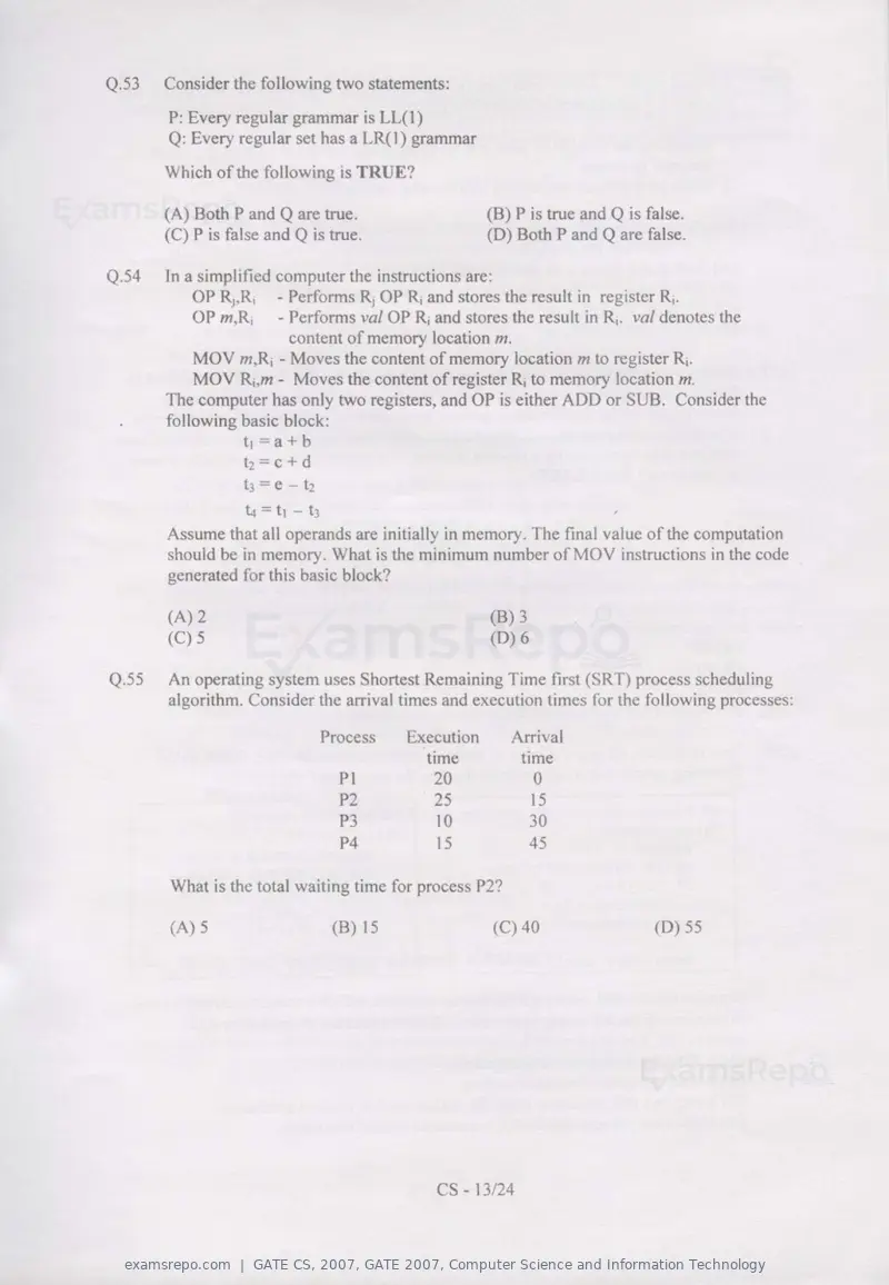 GATE CS 2007 question paper, GATE 2007, Computer Science and Information Technology, page 13 of 21