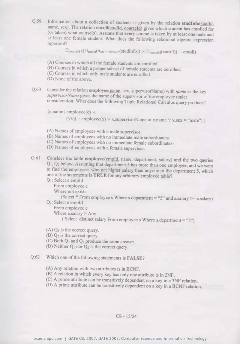 GATE CS 2007 question paper, GATE 2007, Computer Science and Information Technology, page 15 of 21