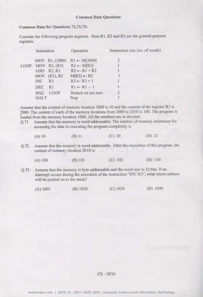 GATE CS 2007 question paper, GATE 2007, Computer Science and Information Technology, page 18 of 21