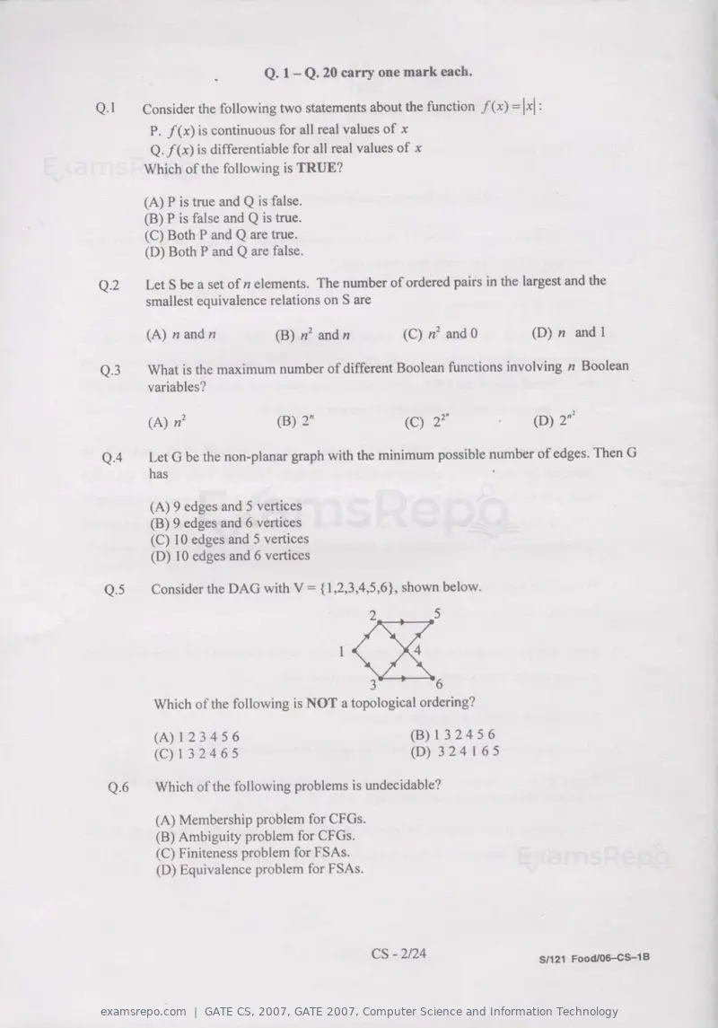GATE CS 2007 question paper, GATE 2007, Computer Science and Information Technology, page 2 of 21