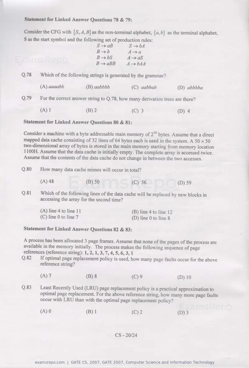 GATE CS 2007 question paper, GATE 2007, Computer Science and Information Technology, page 20 of 21