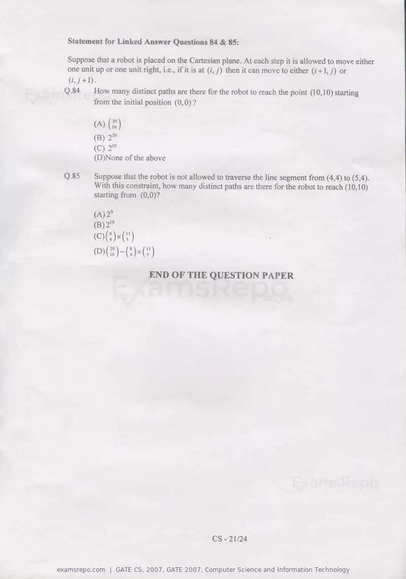 GATE CS 2007 question paper, GATE 2007, Computer Science and Information Technology, page 21 of 21