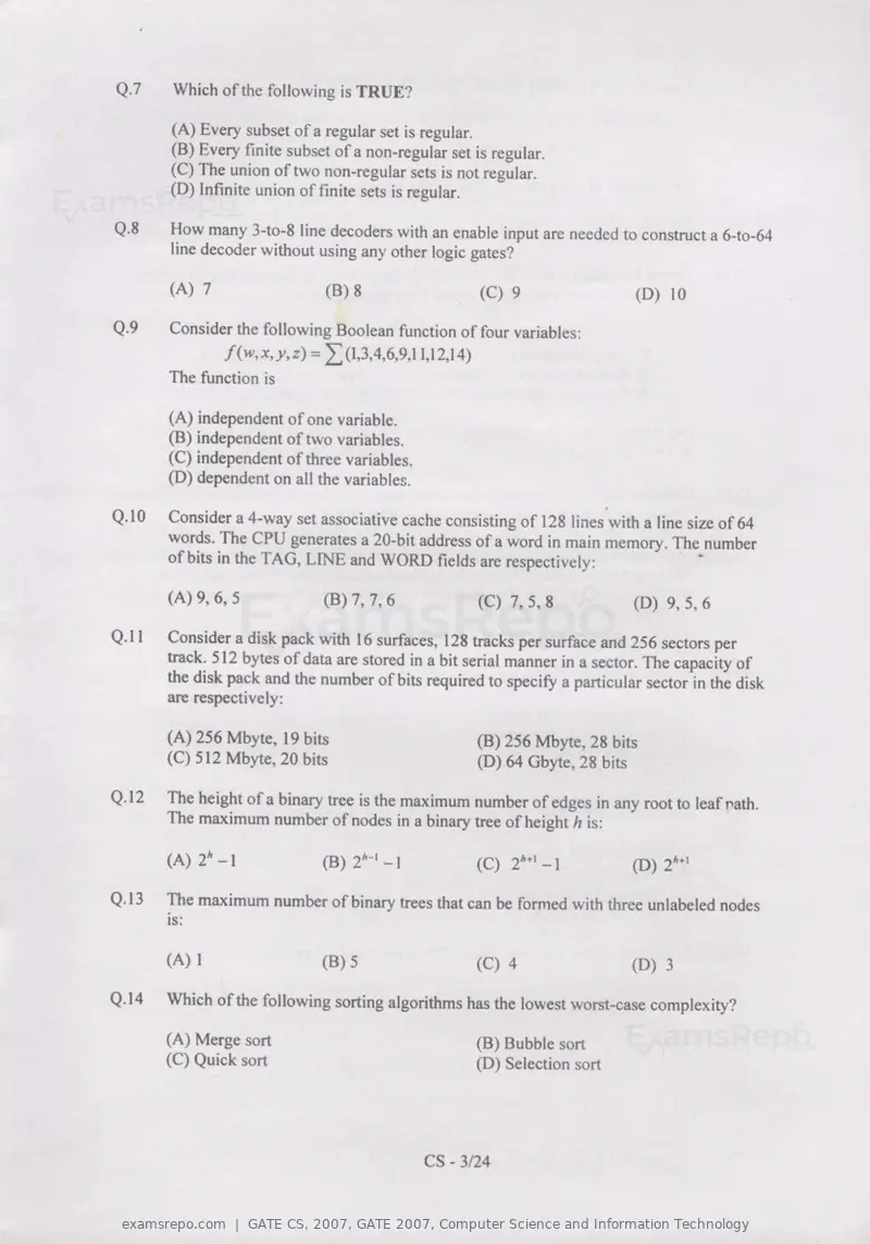 GATE CS 2007 question paper, GATE 2007, Computer Science and Information Technology, page 3 of 21