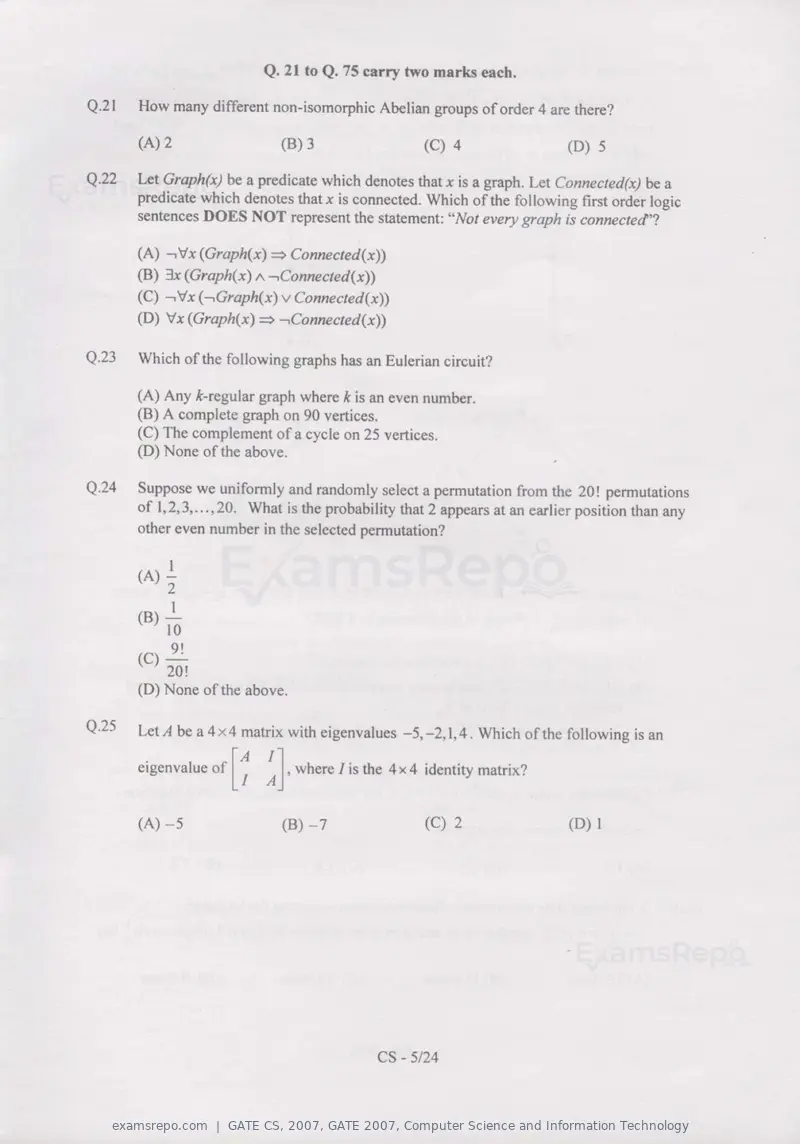 GATE CS 2007 question paper, GATE 2007, Computer Science and Information Technology, page 5 of 21