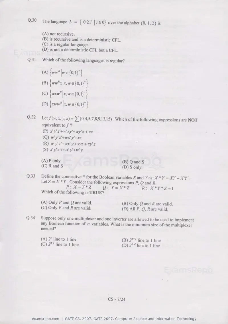 GATE CS 2007 question paper, GATE 2007, Computer Science and Information Technology, page 7 of 21